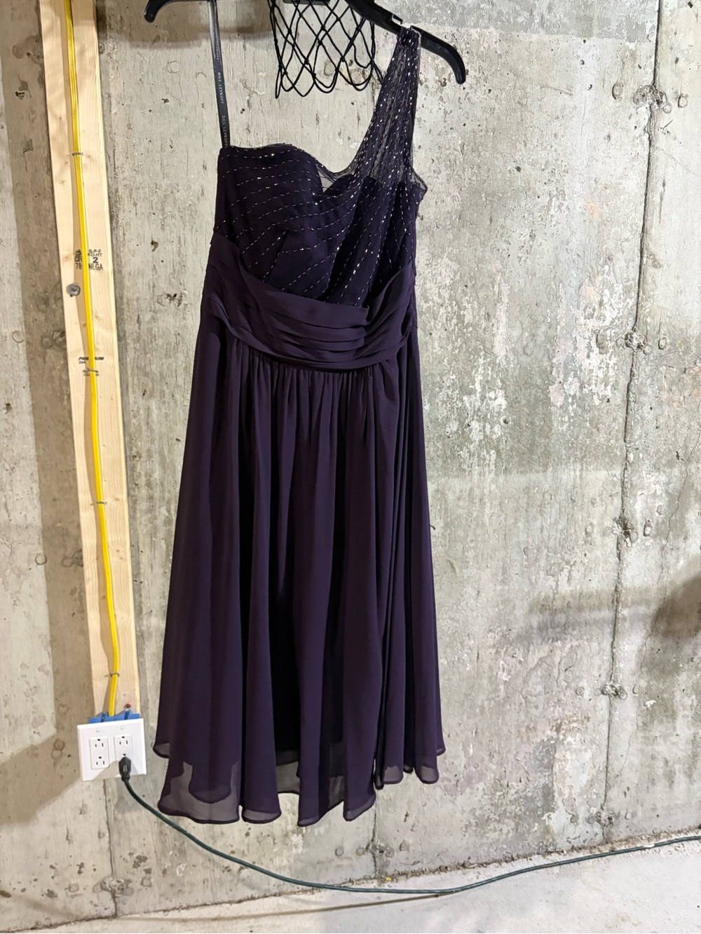 Bill Levkoff One-Shoulder Beaded Plum Chiffon Dress